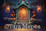 Colorful Halloween Door Digital Backdrop - Haunted House  - Halloween Digital Background