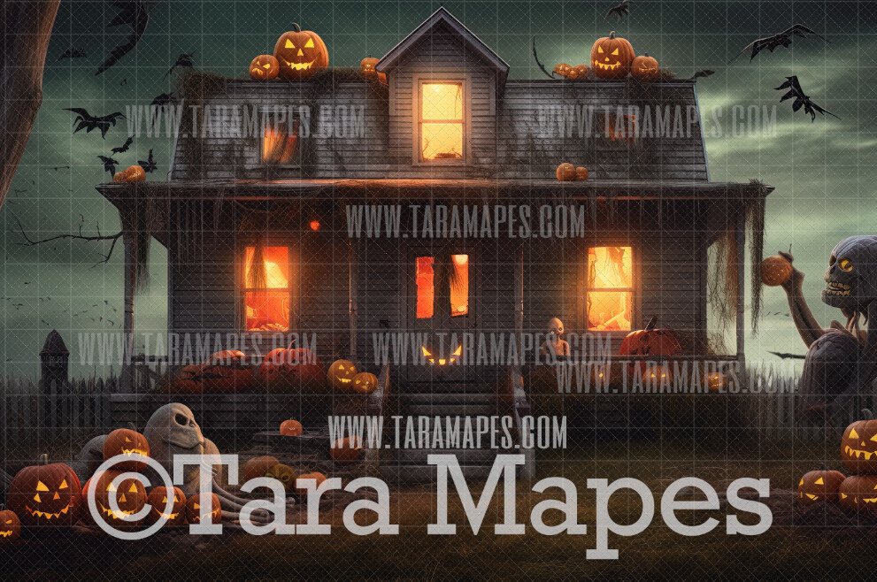 Halloween House Digital Backdrop - Haunted House  - Halloween Digital Background