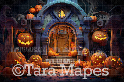 Colorful Halloween Door Digital Backdrop - Haunted House  - Halloween Digital Background