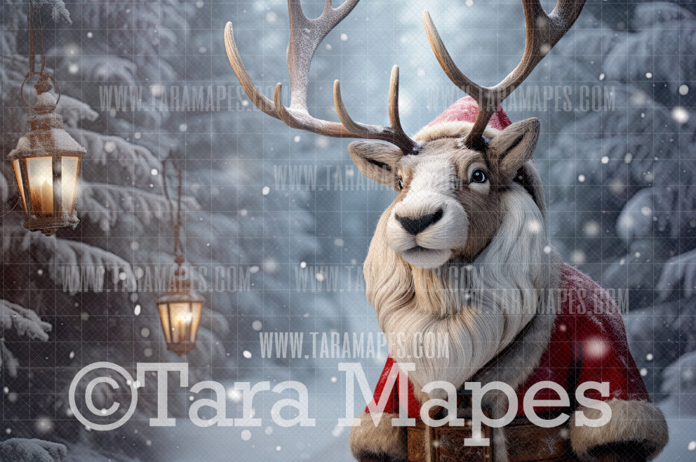 Reindeer Digital Backdrop - Free Snow overlay - Christmas Holiday Digital Background Backdrop JPG