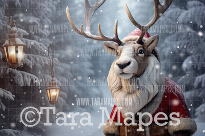 Reindeer Digital Backdrop - Free Snow overlay - Christmas Holiday Digital Background Backdrop JPG