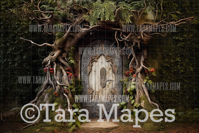 Fairy Tree Door Digital Backdrop - Magical Fairy Forest -  Digital Background JPG