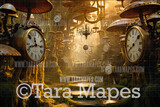 Alice Digital Backdrop - Wonderland Steampunk  Mushroom World - Wonderland Enchanted Mushrooms - JPG File - Wonderland Digital Background