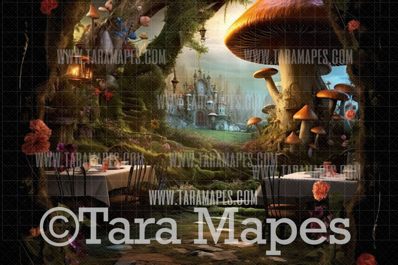 Alice Digital Backdrop - Wonderland Mushroom World - Wonderland Enchanted Mushrooms - JPG File - Wonderland Digital Background