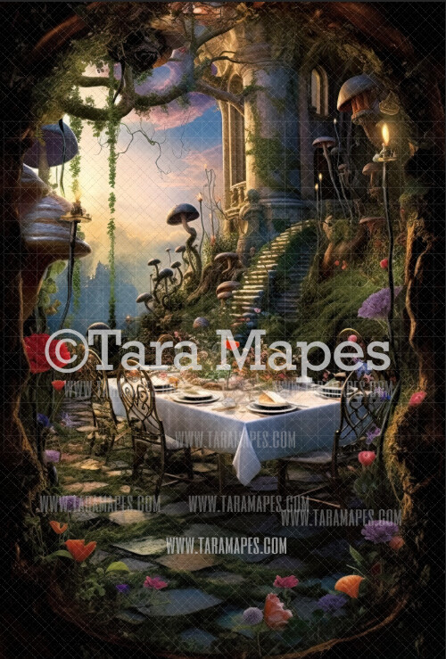 Alice Digital Backdrop - Wonderland Tea Party - Wonderland Enchanted Mushrooms - JPG File - Wonderland Digital Background