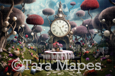 Alice Digital Backdrop - Wonderland Tea Party - Wonderland Enchanted Mushrooms - JPG File - Wonderland Digital Background