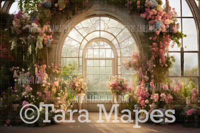 Spring Greenhouse Digital Backdrop - Spring Greenhouse - Easter Digital Background JPG