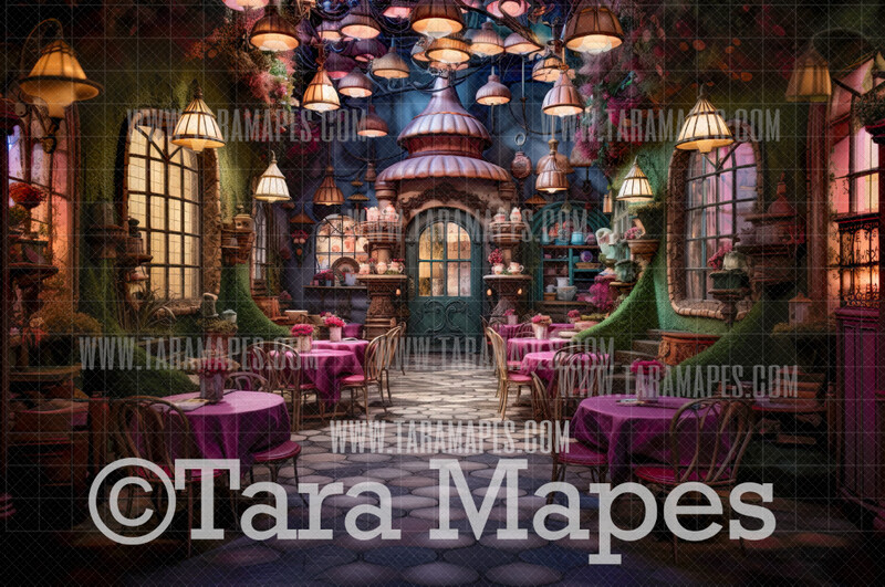 Alice Digital Backdrop - Wonderland Tea Party - Wonderland Hatter Tea Shop - JPG File - Wonderland Digital Background