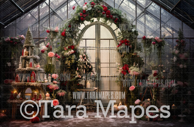 Christmas Greenhouse Digital Backdrop -   Christmas Holiday Digital Background Backdrop JPG