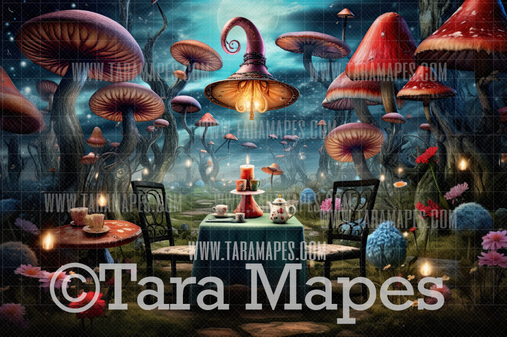 Alice Digital Backdrop - Wonderland Tea Party - Wonderland Enchanted Mushrooms - JPG File - Wonderland Digital Background