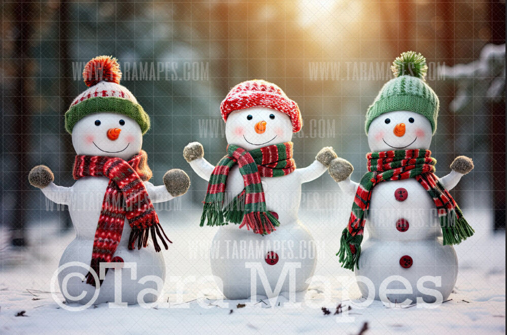 Snowmen Dancing  -Snowman Dancing - Snowpeople in Winter Snowy Scene- Separate Snow Overlay - Christmas Digital Background Backdrop