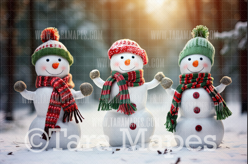 Snowmen Dancing  -Snowman Dancing - Snowpeople in Winter Snowy Scene- Separate Snow Overlay - Christmas Digital Background Backdrop