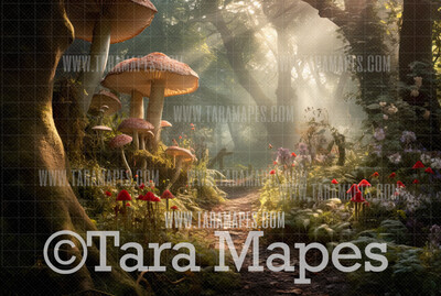 Alice Digital Backdrop - Wonderland Mushroom World - Wonderland Enchanted Mushrooms - JPG File - Wonderland Digital Background