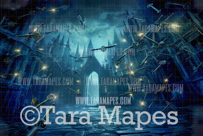Flying Keys Wizard Digital Backdrop - Magical Scene  - Wizard Digital Background