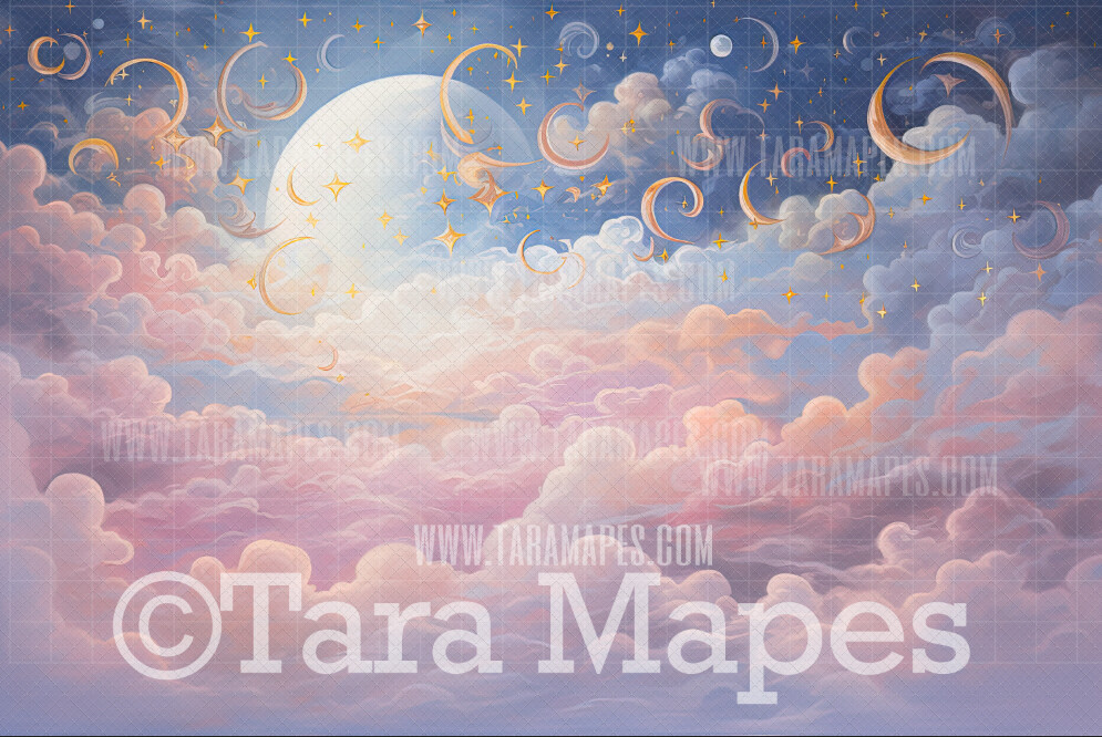 Painterly Clouds and Stars Digital Background -  Digital Backdrop