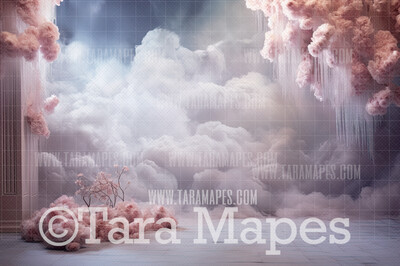 Ethereal Pink Clouds and Roses Digital Background -  Digital Backdrop