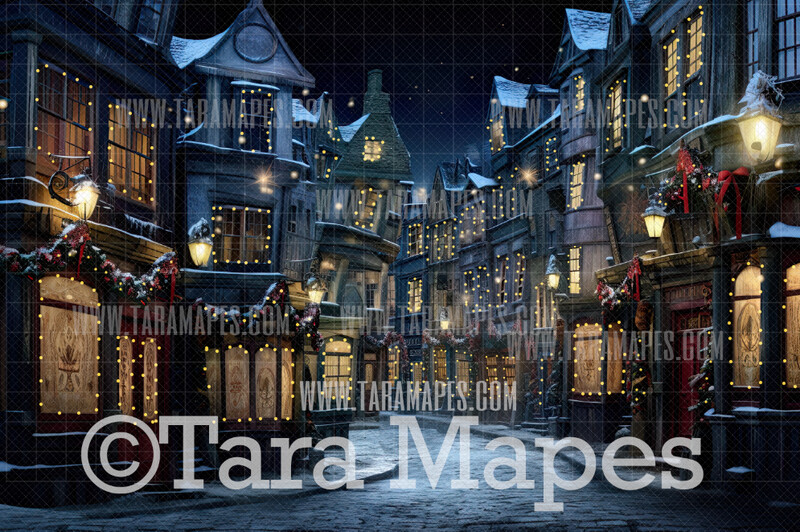 Christmas Wizard Alley Digital Backdrop - Christmas Wizard Digital Background - Wizard Christmas Castle Digital Backdrop - Christmas Digital Backdrop