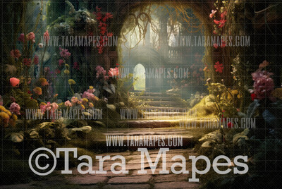 Garden Digital Backdrop - Wonderland Garden - Wonderland Enchanted Garden - JPG File - Wonderland Digital Background