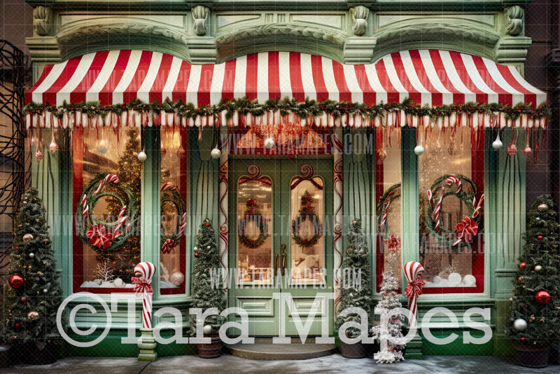 Mint Green Peppermint Christmas Shop Digital Backdrop - Christmas Toy Shop - Christmas Gift Shoppe - Christmas Storefront Digital Background