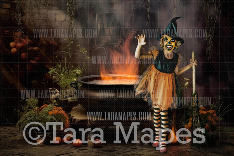 Witch Cauldron Halloween Digital Background - Witch Room Digital Backdrop