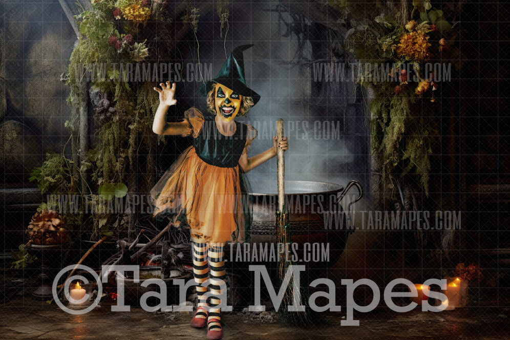 Witch Cauldron Halloween Digital Background - Witch Room Digital Backdrop