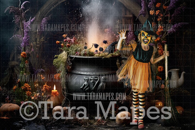 Witch Cauldron Halloween Digital Background - Witch Room Digital Backdrop