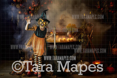 Witch Cauldron Halloween Digital Background - Witch Room Digital Backdrop