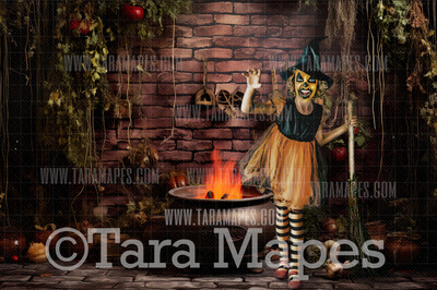 Witch Cauldron Halloween Digital Background - Witch Room Digital Backdrop
