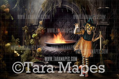 Witch Cauldron Halloween Digital Background - Witch Room Digital Backdrop
