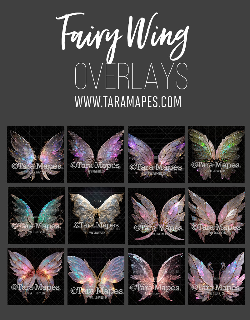 Fairy Wing Overlay 12 Pack - Fairy Wing Overlay - Crystal Digital Wings - Glitter Sparkles Fairy Wing - Digital Fairy Wings