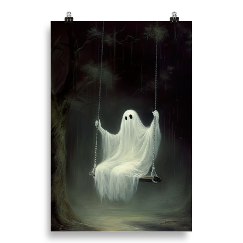 Digital Oil Painting of Ghost Swinging on Tree Poster
