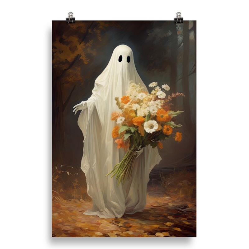 Digital Oil Painting Style Ghost with Flowers Poster