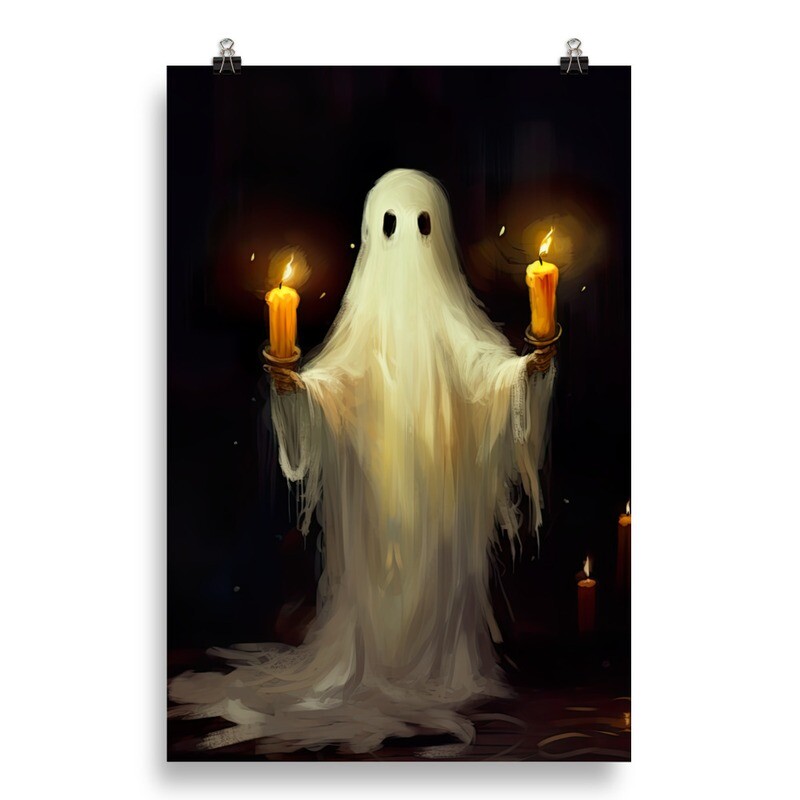 Digital Oil Painting Style Ghost with Candles Poster