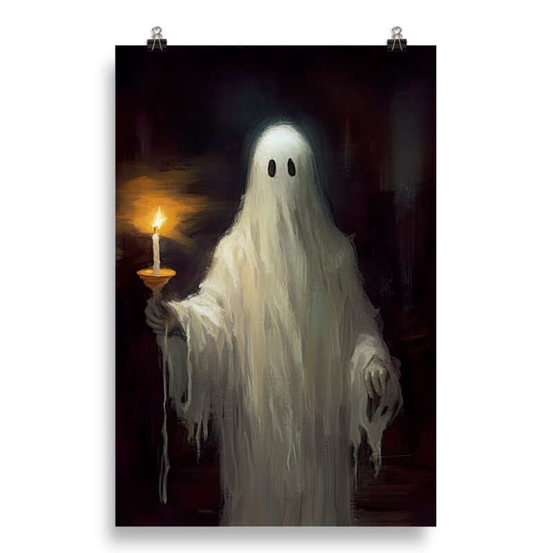 Digital Oil Painting Style Ghost with Lit Candle Poster
