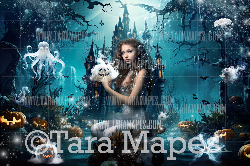 Mermaid Halloween Castle - Mermaid Scene Digital Backdrop