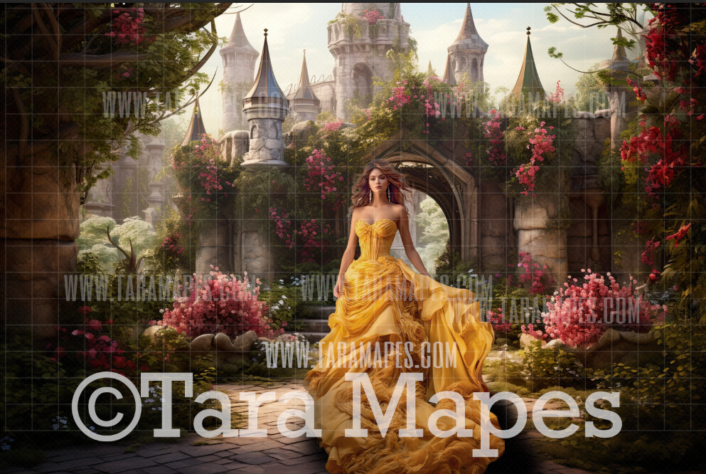 Belle&#39;s Garden Digital Backdrop - Princess Castle Garden -  Digital Background Backdrop Photoshop