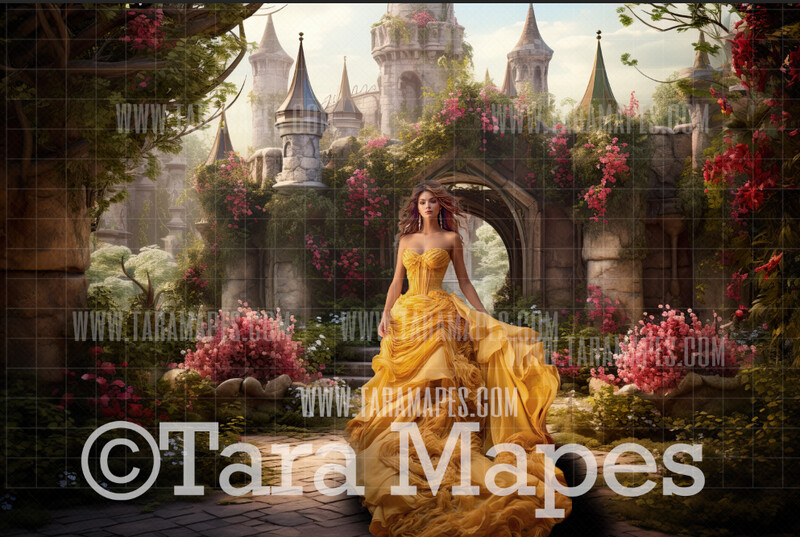 Belle's Garden Digital Backdrop - Princess Castle Garden - Digital Background Backdrop Photoshop