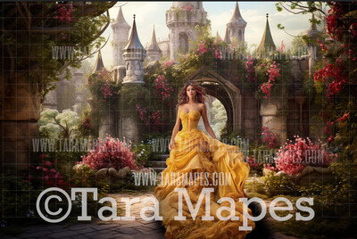 Belle&#39;s Garden Digital Backdrop - Princess Castle Garden -  Digital Background Backdrop Photoshop