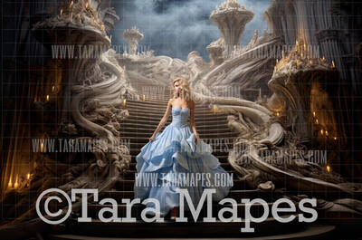 Princess Castle Staircase -  Fantasy Fairytale Castle Stairs - Digital Background Backdrop Photoshop