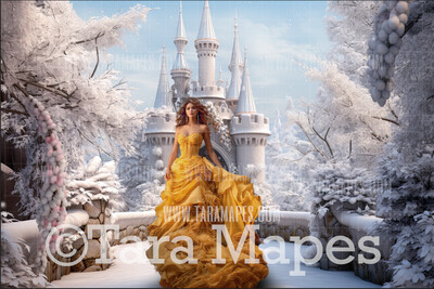 Belle&#39;s Winter Garden Digital Backdrop - Princess Castle Garden -  Digital Background Backdrop Photoshop