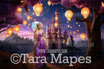Princess Castle Staircase -  Rapunzel Fairytale Castle with Lanterns - Digital Background Backdrop Photoshop