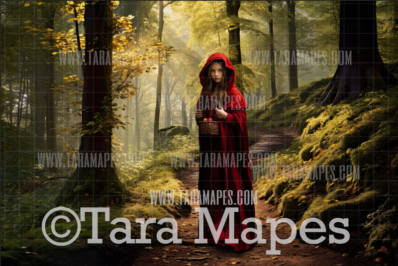 Red Riding Hood Woods Digital Backdrop - Storybook Forest Digital Background Backdrop Photoshop