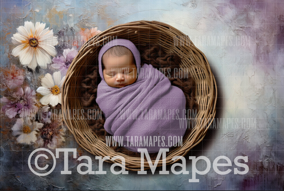 Purple and Blues Flowers Newborn Nature Digital Background JPG