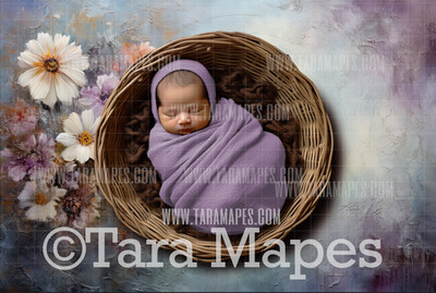 Purple and Blues Flowers Newborn Nature Digital Background JPG