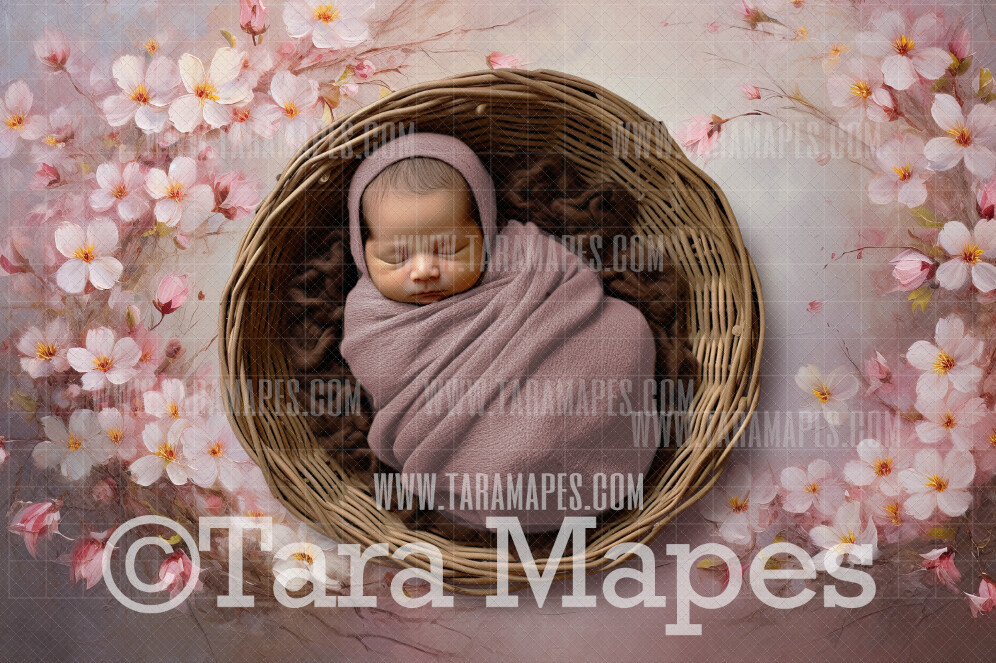 Pink Floral Newborn Nature Digital Background JPG