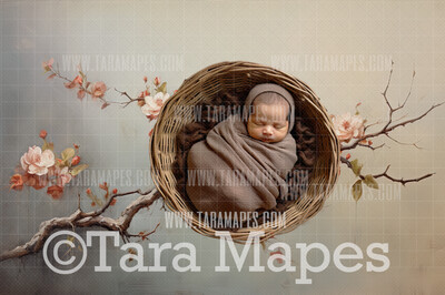 Cherry Tree Branch Newborn Nature Digital Background JPG