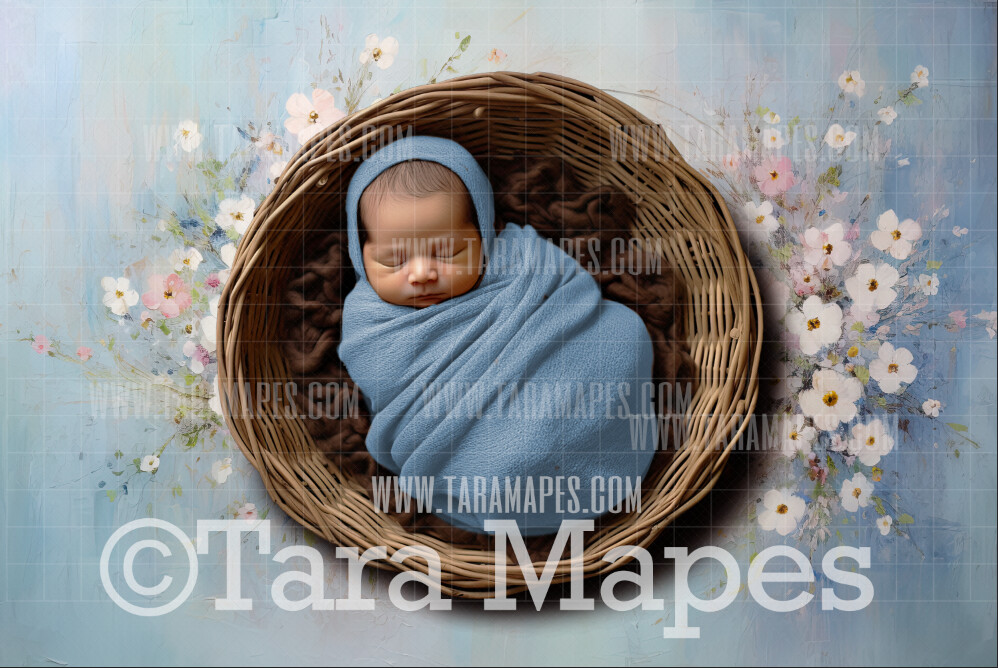 Shades of Blue Flowers Newborn Nature Digital Background JPG