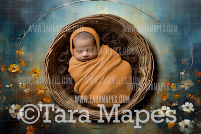 Blue and Yellow Flowers Newborn Nature Digital Background JPG