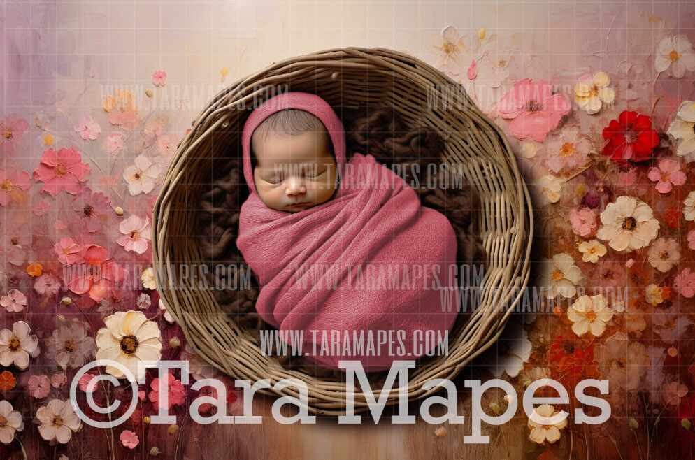 Pink and Red Flowers Newborn Nature Digital Background JPG