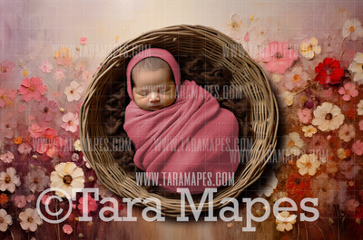 Pink and Red Flowers Newborn Nature Digital Background JPG